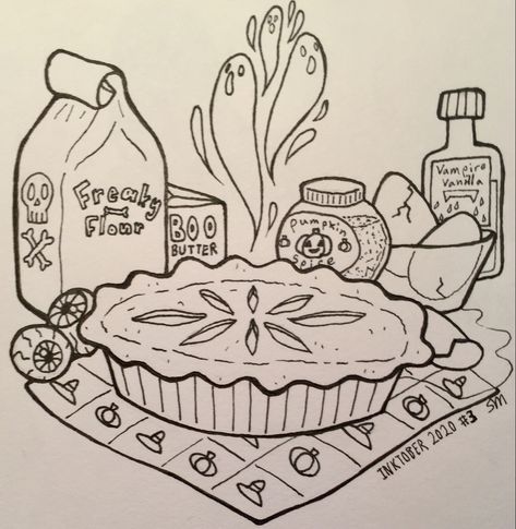 Pie Drawing Easy, Inktober Prompts List, Pumpkin Pie Drawing, Pie Sketch, Pumpkin Pie Illustration, Pie Illustration, Inktober Prompts, Pie Drawing, Lindsay Ostrom