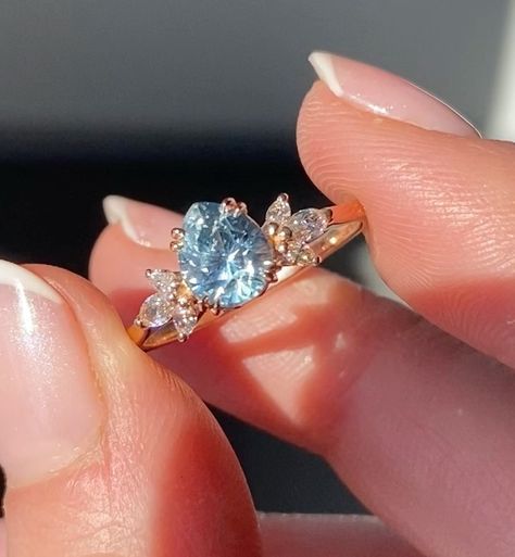 Capucinne 💎 on Instagram: “Trying to think of a caption, but we’re lost for words just looking at this video of our Leandra ring in full swing 😍💕 Such a dreamy ring!…” Engagement Rings Birthstone, Light Blue Engagement Rings, Unique Color Engagement Rings, Engagement Rings Blue Stone, Pretty Engagement Rings Unique, Colourful Engagement Rings, Wedding Rings Colored Stones, Engagement Rings Colored Stones, Beautiful Engagement Rings Unique