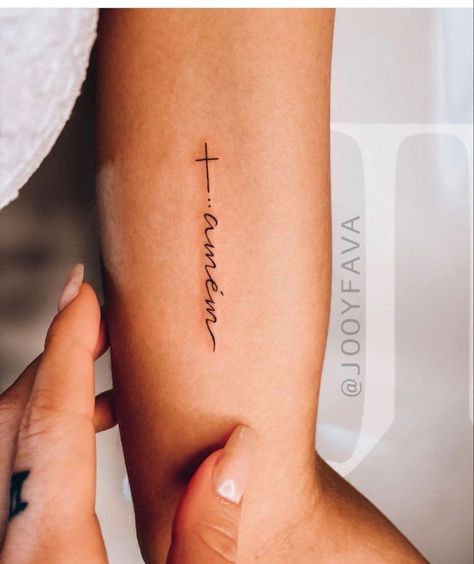 Cross With Signature Tattoo, Faith Minimalist Tattoo, Amen Tattoo, Cross Rib Tattoos, Serious Tattoos, Datum Tattoo, Simple Cross Tattoo, Bible Tattoos, Tato Minimal