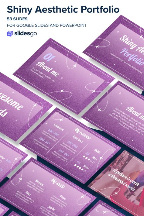 Shiny Aesthetic Portfolio Gradient Powerpoint, Portfolio Aesthetic, Interactive Portfolio, Aesthetic Portfolio, Shiny Aesthetic, Google Themes, Portfolio Presentation, Business Portfolio, Resume Skills