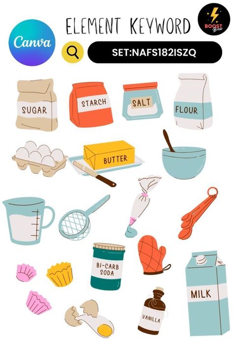 Canva Element Set Keyword | Animated | Baking Daycare Meal Plan, Children's Book Layout, Pixel Font, Keyword Elements Canva, Cake Logo, Canva Element, Savoury Baking, Different Art Styles, Canva Elements