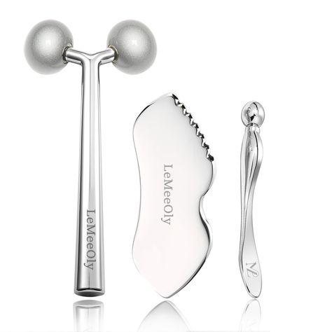 PRICES MAY VARY. ☞【Revitalize your skin】LeMeeOly's Facial Skin Care Tools enhances your skincare routine. Lift and massage your skin, reduce puffiness, diminish wrinkles, and lighten under-eye bags and dark circles. This set provides deep tissue massage and relaxation, making it the perfect choice for your daily regimen. Face massager metal face roller gua sha facial tool . ☞【More comprehensive facial care】LeMeeOly 3-in-1 Facial Skin Care Tools Set，Facial massage roller & Stainless steel gua sha Face Tools Skin Care Anti Aging, Guasha Roller, Bestie Sleepover, Face Massage Tool, Dr Belongings, Skin Care For Face, Face Rollers, Face Massager Tool, Facial Massage Roller