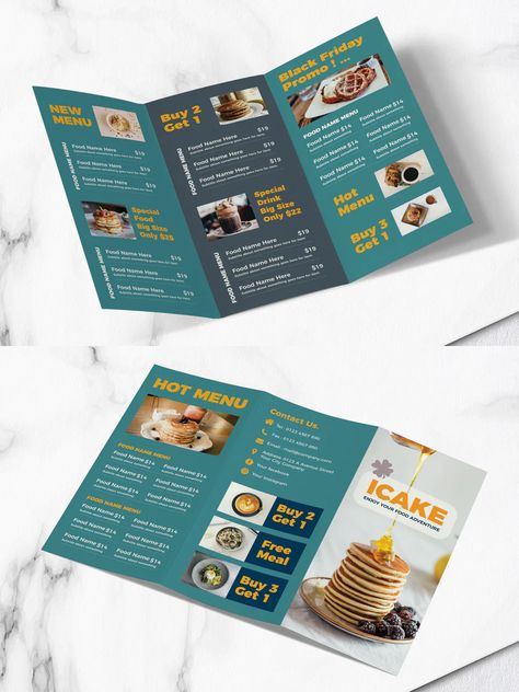 Food Menu Trifold Brochure Template PSD Menu Trifold, Food Brochure, Brochure Food, Brochure Design Layout, Menu List, Brochure Template Psd, Trifold Brochure Template, Brochure Layout, Breakfast Menu