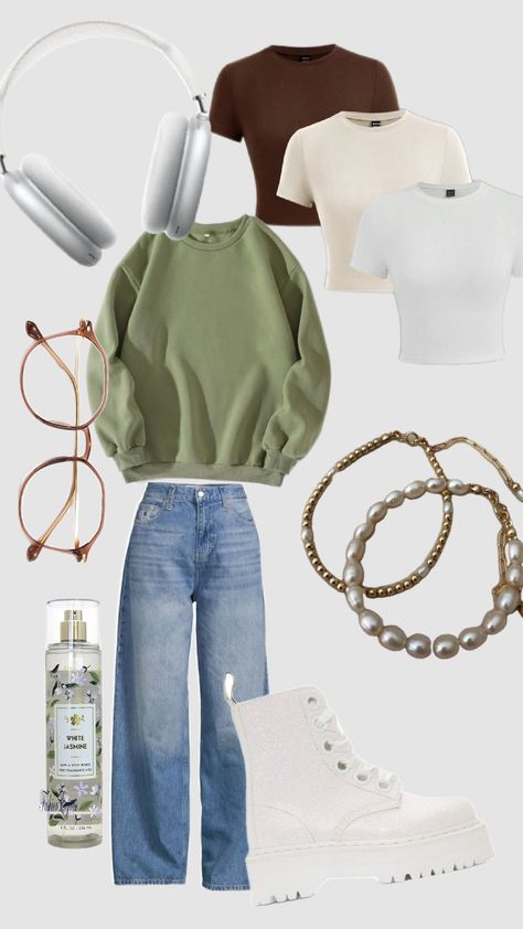 outfit collège Beach College, General Outfit, Orientation Outfit, Korean Tips, Academia Aesthetic Outfit, Seasonal Outfits, Green Outfits, Full Outfits, College Fits