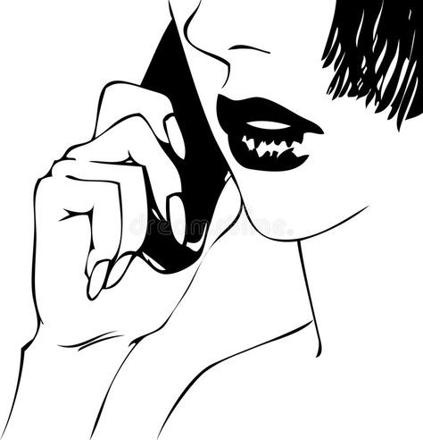 Woman at phone. Illustration of a woman speaking on the Telephone. black Calling Phone Reference Drawing, Woman On Phone Drawing, Calling Someone On The Phone Reference, Phone Call Drawing Reference, On The Phone Drawing Reference, Using Cellphone Drawing, Phone Call Reference, Talking On The Phone Drawing, Phone Call Drawing