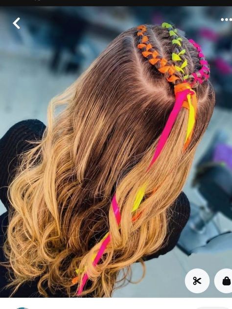 Neon Hair Accessories, Neon Hairstyles, Cute Birthday Hairstyles, Hair Accessories Braids, Easy Hairstyles For Thick Hair, Birthday Hairstyles, Long Hair Wedding Styles, Hairstyles For Girls, Braids With Curls