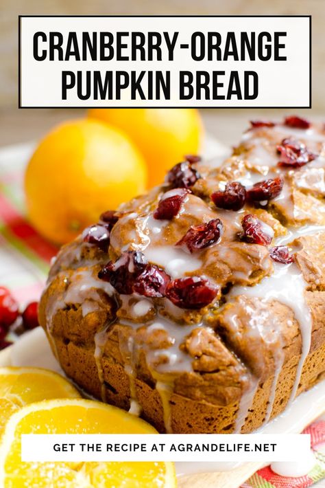 Cranberry-Orange Pumpkin Bread combines your favorite pumpkin-spiced pumpkin bread with a tart cranberry surprise! Pumpkin Cranberry Loaf, Orange Pumpkin Loaf, Pumpkin Cranberry Orange Bread, Cranberry Pecan Pumpkin Bread, Cranberry Pecan Pumpkin Bread Recipe, Pumpkin Orange Bread, Cranberry Pumpkin Bread Recipe, Pumpkin Cranberry Bread Recipes, Pumpkin Cranberry Recipes