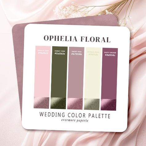 Ophelia Dusty Mauve Wedding Color Palette Card Dusty Mauve Wedding, Floral Invitation Design, Mauve Wedding Colors, Unique Wedding Colors, Dusty Pink Weddings, Mauve Wedding, Dusty Mauve, Rustic Fall Wedding, Rose A