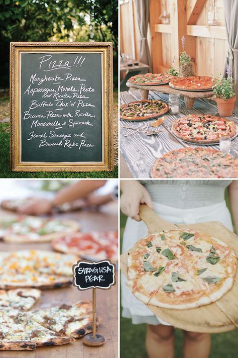 Pizza Buffet|  - a delicious new wedding foodie trend | See more great wedding food ideas on www.onefabday.com Unique Wedding Food, Wedding Food Bars, Pizza Wedding, Pizza Buffet, Wedding Food Stations, Pizza Bianca, Wedding Food Drink, Pizza Bar, Reception Food