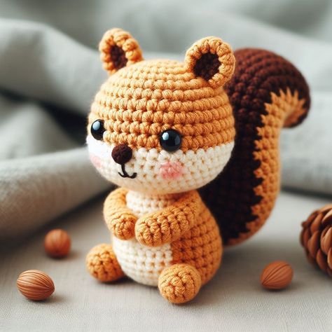 Crochet Squirrel Pattern Free Amigurumi, Amigurumi Squirrel Free Pattern, Free Crochet Owl Patterns, Crochet Woodland Animals Free Pattern, Crochet Squirrel Pattern Free, Squirrel Crochet Pattern Free, Crocheted Squirrel, Ateez Crochet, Crochet Chipmunk