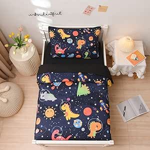 Dinosaur Comforter, Reversible Pillowcase, Space Dinosaur, Toddler Comforter, Forest Pattern, Toddler Bedding, Toddler Bed Set, Space Bedding, Crib Toddler Bed