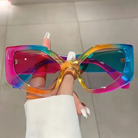 Y2k Cat Eye Sunglasses Women Men Candy Color Block Anti - Temu Oversized Cat Eye Glasses, Colour Blocking Fashion, Cat Eye Glasses Frames, Eye Glasses Frames, Moda Chic, Vintage Jewelry Necklace, Mode Chic, Over Size, Color Lenses