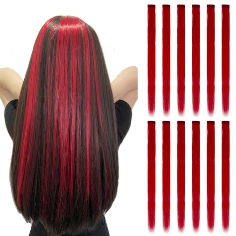 Red Hair Extensions Clip In, Colored Red Hair, Red Hair Spray, Rainbow Hair Extensions, Fake Hair Extensions, Hair Extensions Straight, Red Hair Extensions, Red Ombre Hair, Clip In Hair Extension