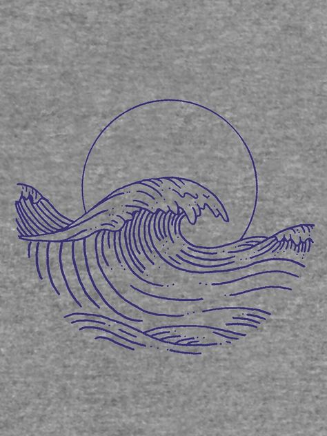 Wave Tshirt Design, Drawing On Hoodie, Wave Embroidery Pattern, Waves Embroidery, Wave Embroidery, Wave Drawing, Beach Drawing, Japanese Pop Art, Wave Illustration