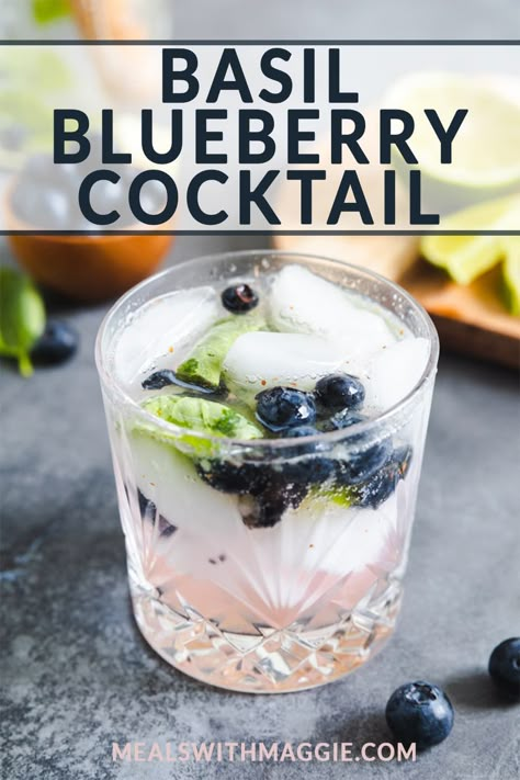 Blueberry Vodka Drinks, Basil Drinks, Blueberry Drinks, Blueberry Cocktail, Blueberry Vodka, Light Cocktails, Boozy Drinks, Vodka Drinks, Cocktail Drinks Recipes