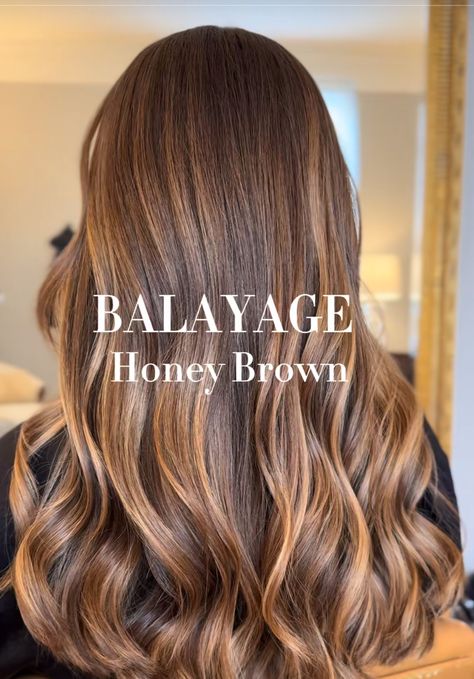 Honey Brown Hair With Balayage, Balayage Hair Brunette With Blonde Honey, Honey Bayalage Brunette Medium Length, Golden Brown Highlights On Brown Hair, Brunette Balayage Hair Olive Skin, Balayage Hair Honey Brown, Light Honey Brown Balayage, Brown Honey Balayage, Caramel Bronde Haircolor