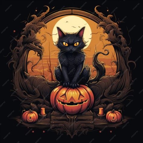 Black Cat Sits Inside a Halloween Pumpkin | Premium AI-generated image Fairy Tale Illustration, Cute Illustrations, Halloween Illustration, Picture Illustration, Cat Sitting, Cute Illustration, Photo Illustration, Halloween Pumpkin, Character Illustration