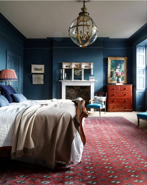 Reproduction Globe lantern in a period home bedroom Throw It Back, Victorian Bedroom, Black And White Tiles, Georgian Homes, Favorite Paint, Bedroom Goals, Blue Bedroom, Historic Home, Bedroom Lighting