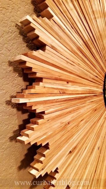 Wood Work Ideas, Wooden Mirrors, Diy Projects Wood, Upcycle Wood, Wood Working Ideas, Steampunk Wall, Starburst Mirror, Corner Wall Shelves, Wood Waste