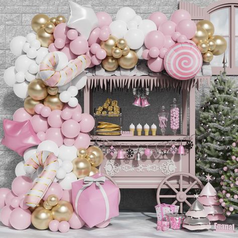 PRICES MAY VARY. 🎄All-in-one Package: Merry Christmas! Here comes the Enanal 150pcs Pink Christmas Balloon Garland Arch Kit! The kit contains 140pcs latex balloons(including 30pcs chrome gold balloons), 2pcs candy cane foil balloons, 2pcs star foil balloons, 1pc lollipop candy balloon, 1pc large size gift box balloon and 4pcs balloon arch accessories. These incredible and gorgeous color balloons will bring you a memorable Xmas party scene. 🎅The Xmas Pink Gold Candy Cane Balloon Arch Kit is eas Candy Cane Balloon Arch, Pink Christmas Balloon Garland, Pink Christmas Birthday Party, Pink Balloons Decoration, 2023 Cocktails, Pink Christmas Garland, Christmas Balloon Arch, Pink Christmas Party, Christmas Salon