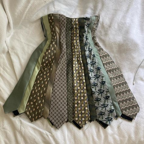 100% silk tie handmade dress. This was a gift and... - Depop Who Made My Clothes, Polo Shirt Upcycle Ideas, Shirt Made Out Of Ties, Top Made From Ties, Dress Made Of Ties, Skirt Made Out Of Ties, Recycling T Shirts Ideas, Skirt Made From Ties, Tie Skirt Diy