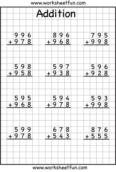 addition with regrouping worksheets...I LOVE that they are on grid paper. This really helps kids keep everything in line!!! Great for review and is available at different grade level abilities! Add With Regrouping, 3 Grade Math Worksheets, Addition Worksheets Grade 1, Grade 3 Maths Worksheets, Addition Regrouping, 3 Digit Addition With Regrouping, Addition With Regrouping Worksheets, Subtraction With Regrouping Worksheets, Regrouping Addition