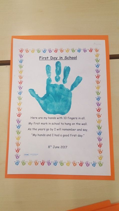 First Day Nursery Activities, First Day Of Reception, First Day In Reception Class Ideas, First Day At Nursery Activities, First Nursery Ideas, First Day Nursery, First Day Of School Art Projects 1st Grade, First Day Of Kindergarten Handprint, Transition To Primary School Activities