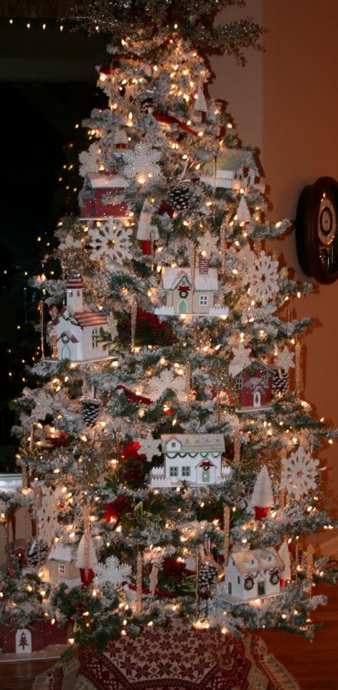 Moore Minutes: A Christmas Village in the Tree and other Tree Traditions Christmas Village Tree, Village Tree, Christmas Tree Village, Patriotic Christmas, Christmas Village Display, A White Christmas, Holiday Christmas Tree, Beautiful Christmas Trees, Christmas Villages