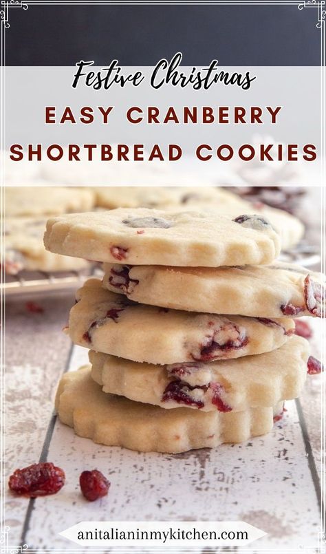 Cranberry Shortbread Cookies are a melt in your mouth delicious Christmas cookie recipe that is easy to make. The buttery shortbread pairs perfectly with the tart dried cranberries making them a the best Christmas cookies for holiday dessert platters! Cranberry Sugar Cookies Recipes, Christmas Short Bread Cookies, Shortbread Cookie Decorating, Best Shortbread Cookie Recipe Christmas, Holiday Shortbread Cookies, Melt In Your Mouth Shortbread Cookies, Shortbread Cookie Recipe Christmas, Shortbread Christmas Cookies, Dried Cranberries Recipes