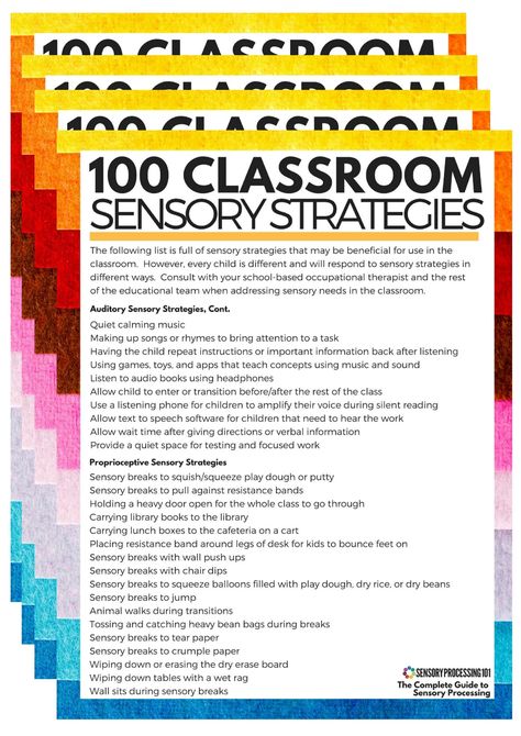 Increase Focus and Attention... 100 Sensory Strategies for the Classroom to Inspire You to Create a Sensory Friendly Classroom for All Students - Sensory Processing 101 Sensory Needs In The Classroom, Sensory In The Classroom, Sensory Items For Classroom, Sen Classroom Ideas, Sensory Classroom Ideas, Sensory Friendly Classroom, Sensory Strategies, Sensory Integration Activities, Sensory Classroom