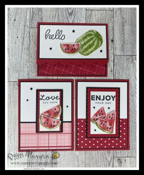 Stampin Up Watermelon Wonder, Watermelon Stampin Up Cards, Stampin Up Sale A Bration 2024 Cards, Heartfelt Hellos Stampin Up Cards, Watercolor Melon Stampin Up Cards, Saleabration 2024, Watermelon Cards, Fruit Cards, Watercolor Watermelon