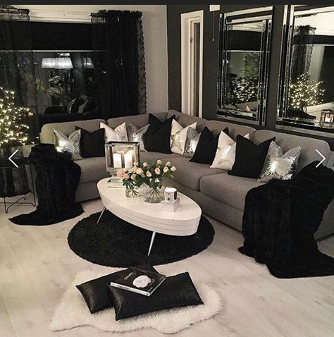 Male Living Space, Black And White Living Room Decor, Silver Living Room, Black Living Room Decor, White Living Room Decor, Black And White Living Room, Living Room Decor Gray, Gold Living Room, Black Living Room