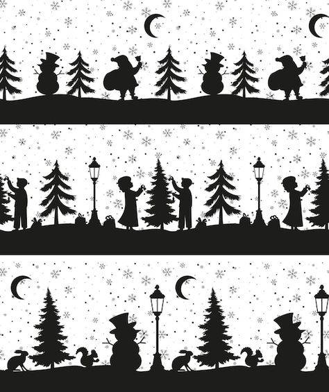 Winter Scene Silhouette Svg, Christmas Silhouette Art, Christmas Silhouette Templates Free, Christmas Window Silhouettes, Christmas Silhouette Templates, Diy Cards With Cricut, Christmas Silhouette Images, Winter Silhouette, Merry Christmas Greeting Card