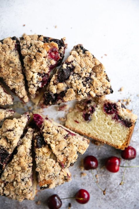 Cherry Coffee Cake, made with fresh cherries and a sugary butter crumble topping, is a delicious summertime treat loved by all ages. Serve this Cherry Cake for breakfast, brunch, or dessert. #coffeecake #cake #cherrycake #cakerecipe #crumbcakerecipe #crumbcake #freshcherries #coffeecakerecipe | For this recipe and more visit, https://theforkedspoon.com Butter Crumble Topping, Cherry Crumb Cake, Cherry Coffee Cake, Cherry Crumble, Crumb Cake Recipe, Bake Sale Recipes, Baking With Almond Flour, Crumble Cake, Cherry Desserts