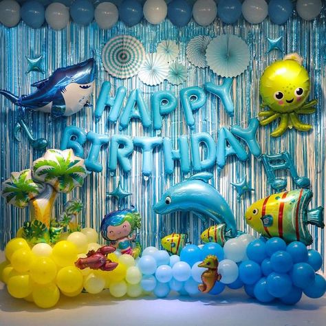 Ocean Animal Birthday Party, Ocean Theme Party Decorations, Ocean Party Decorations, Sea Birthday Party Decorations, Animal Themed Birthday Party, Ocean Theme Birthday, Ocean Birthday Party, Ocean Theme Party, Boy Birthday Decorations