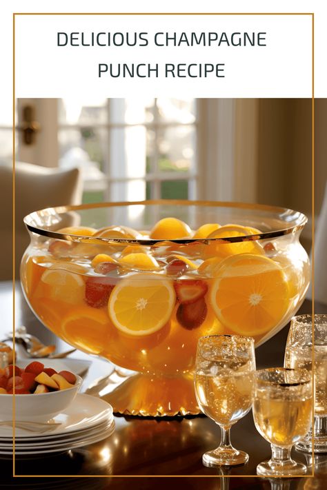 Champagne Punch Recipes Easy, Fall Champagne Punch, Birthday Punch Recipes, Champagne Themed Party, Punch With Champagne, Punch Bowl Recipes, Sparkling Wine Punch, Spiked Punch Recipes, Wine Punch Recipes