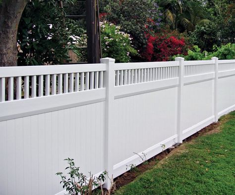 Vinyl Fence Panels, Vinyl Privacy Fence, Privacy Fence Panels, Vinyl Fencing, Fence Planters, Green Fence, Concrete Fence, Front Fence, Brick Fence