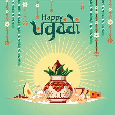 Download Illustration for Happy Ugadi with nice and beautiful design illustration Vector Art. Choose from over a million free vectors, clipart graphics, vector art images, design templates, and illustrations created by artists worldwide! Ugadi Illustration, Pongal Greeting Cards, Ugadi Wishes, Holi Wishes Images, Diwali Vector, Buddhism Wallpaper, Happy Ugadi, Happy New Year Text, Images Design