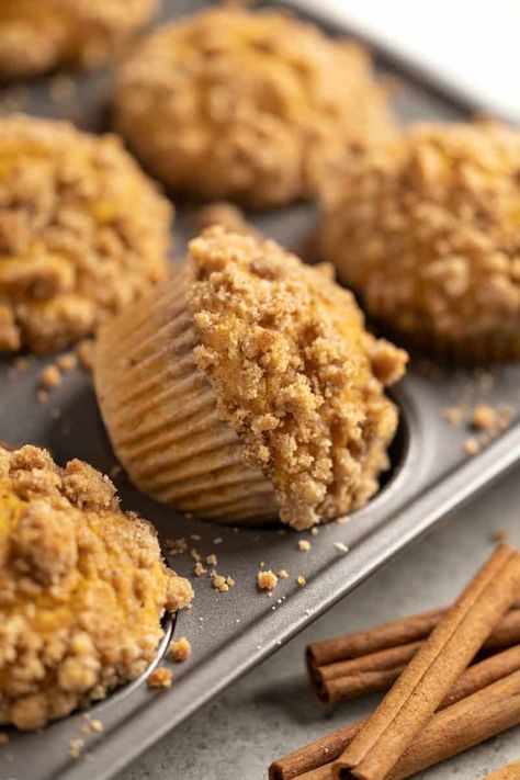 Fluffy and flavorful pumpkin muffins are made with warm pumpkin pie spices and yummy pumpkin purée. They feature a delicious streusel topping that’s bursting with brown sugar and tastes like toffee and molasses. Serve them for breakfast — or as a fun afternoon snack! Homemade Pumpkin Muffins, The Stay At Home Chef, Pumpkin Streusel Muffins, Pumpkin Muffins Easy, Pumpkin Delight, Stay At Home Chef, Moist Pumpkin Bread, Pumpkin Muffin Recipes, Sweet Breakfast Treats