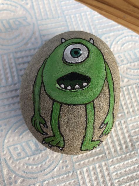 Mike Monsters Inc painted rock Mike And Sully, Monsters Inc, Painted Rock, Painted Shoes, Rock Painting, Painted Rocks, Fathers Day, Monsters Inc.