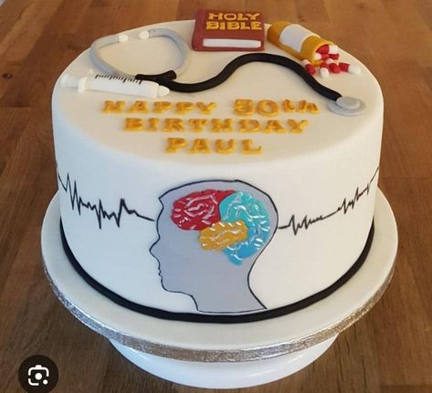 Social Worker Cake, Psychologist Cake Ideas, Psychology Cake Ideas, Psychology Cake, Medical School Graduation Party Ideas, Degree Cake, Nursing Graduation Cakes, Medical Cake, Doctor Cake