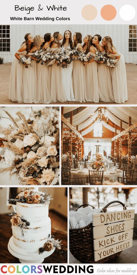 Beige And White Wedding Color Schemes, Wedding White And Champagne, Beige Wedding Bridesmaid Dress, Brown White Wedding Theme, Flowers For Champagne Wedding, Brown And White Wedding Theme, Wedding Beige Theme, White And Beige Wedding Theme, Beige Wedding Dress Champagne