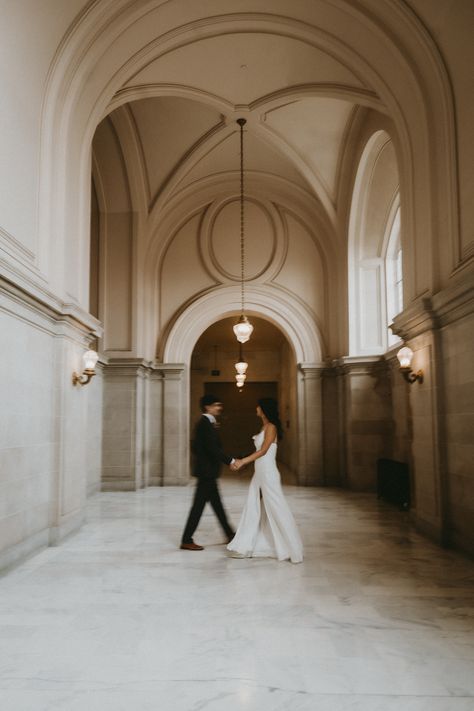 If you've never been to San Francisco City Hall - put it on your bucket list! This has to be one of the most gorgeous buildings in the world. It's easy to see why hundreds of people get married here every month. City Hall San Francisco, City Hall Sf Wedding, Sf City Hall Engagement Photos, Courthouse Photoshoot, Sf City Hall Elopement, City Hall Wedding Photos, San Francisco City Hall Elopement, Pasadena City Hall, Sf City Hall Wedding