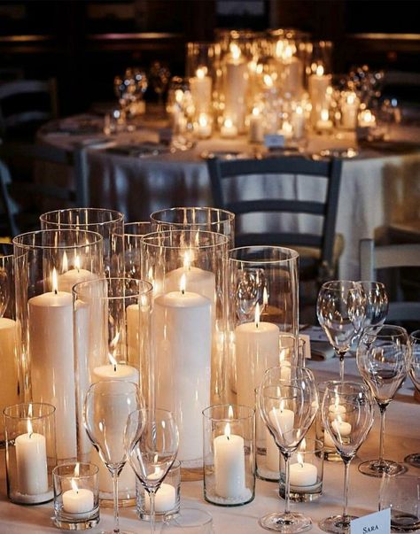 Candle Centerpieces Wedding Candle Ideas, Round Wedding Tables, Candlelit Wedding, Wedding Centerpiece Ideas, Candle Lit Wedding, Setting Table, Candle Table Decorations, Candle Wedding Centerpieces, Nye Wedding