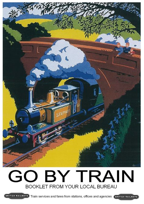 Go by Train. British Railways Train Posters, Transportation Poster, British Railways, Railway Posters, Train Art, British Rail, British Countryside, Samos, Vintage Train