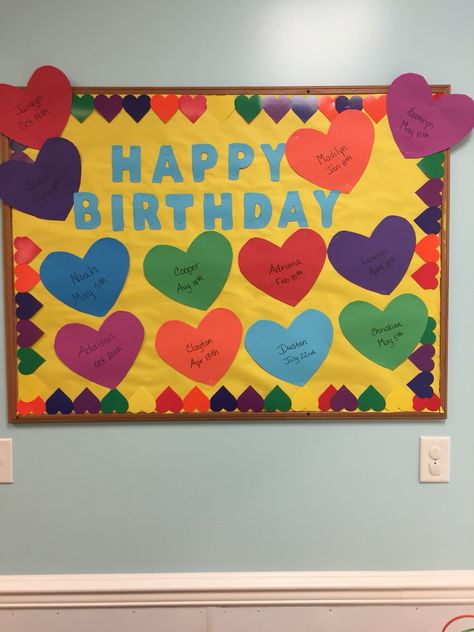 I made this in my classroom for my birthday chart Birthday Chart For Preschool, Birthday Bulletin Board Ideas, Valentines Classroom Door, Rainbow Theme Classroom, My Happy Birthday, Preschool Birthday, Birthday Bulletin Board, Birthday Board Classroom, Birthday Chart