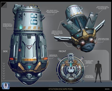 ArtStation - Space-station Escape Pod bay, Matthew Burke Escape Pod Sci Fi, Star Wars Escape Pod, Escape Pod Concept Art, Sci Fi Space Station, Space Station Interior, Future Tank, Escape Pod, Kerbal Space Program, Sci Fi Props