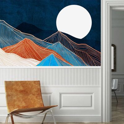 IDEA4WALL's murals are extremely easy to apply, remove, or reposition. Just peel & stick. Size: 48" L x 144" W | IDEA4WALL Abstract Wall Mural Vinyl in Blue | 144 W in | Wayfair | Home Decor Wall Murals Painted Bedrooms, Abstract Wall Mural, Boy Room Paint, Mountain Mural, Modern Mural, Padded Wall, Teen Boy Room, Tree Mural, Bedroom Murals