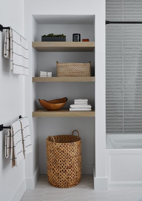 Neutral Bathroom Ideas Earth Tones, Bathroom Closet Organization Ideas, Bathroom Closet Organization, Ideas Baños, Closet Organization Ideas, Bathroom Closet, Bathroom Redesign, Modern Farmhouse Bathroom, Downstairs Bathroom