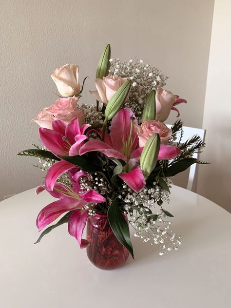 #rose #roses #lily #lilies #flowers #boquet #pink #aethetic Lilies And Roses, Prettiest Flowers, Lilies Flowers, Angel Energy, Vase Decoration, Flower Vases Decoration, Pink Fairy, Flower Shower, Nothing But Flowers